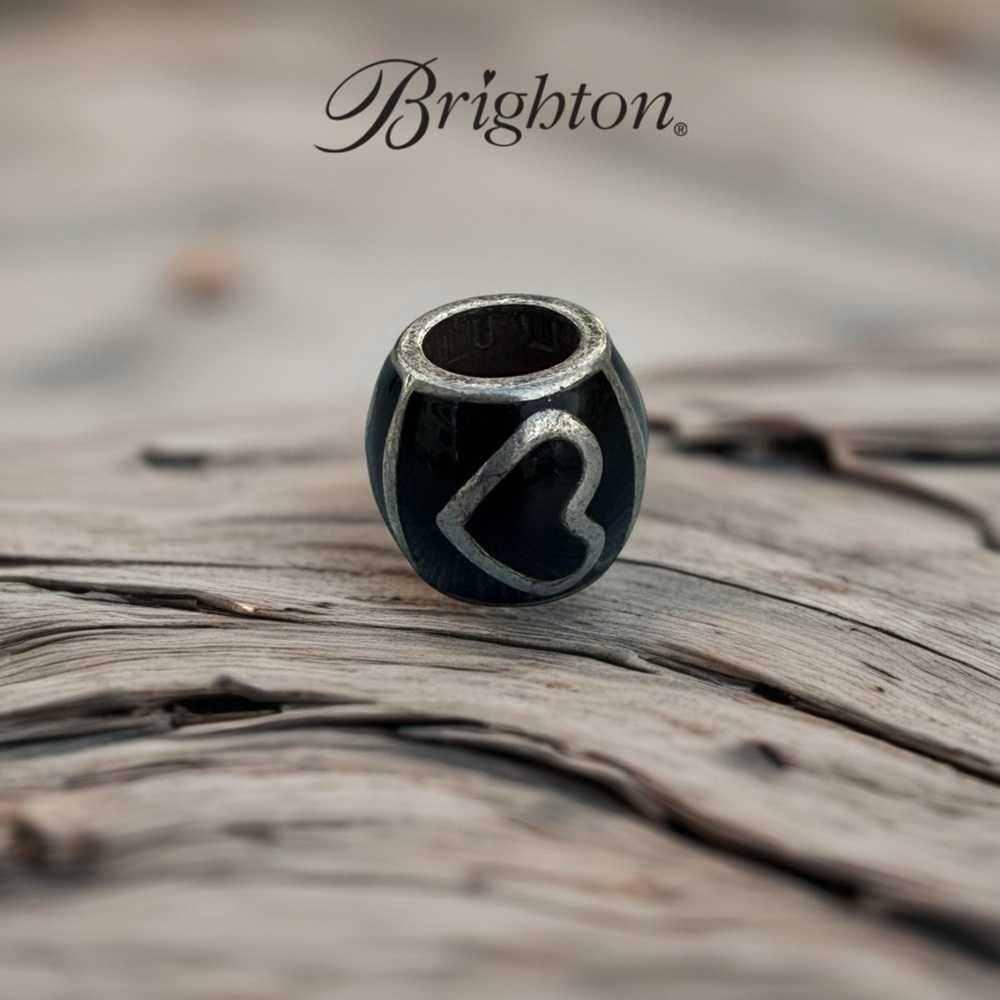 Brighton ABC NIGHT GLOW HEART Black Silver Bead Charm Enamel